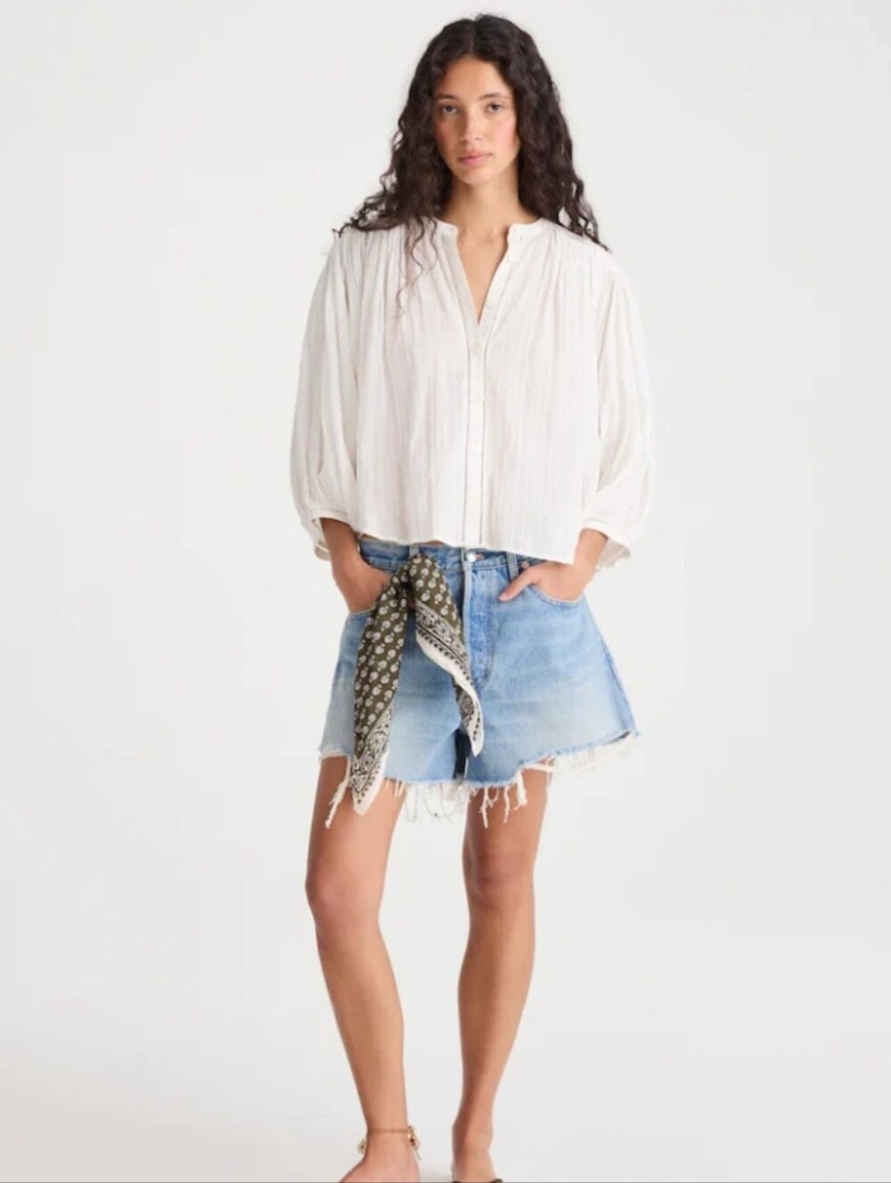 Madewell Shirred Button-Up Blouse OA413 Size S White